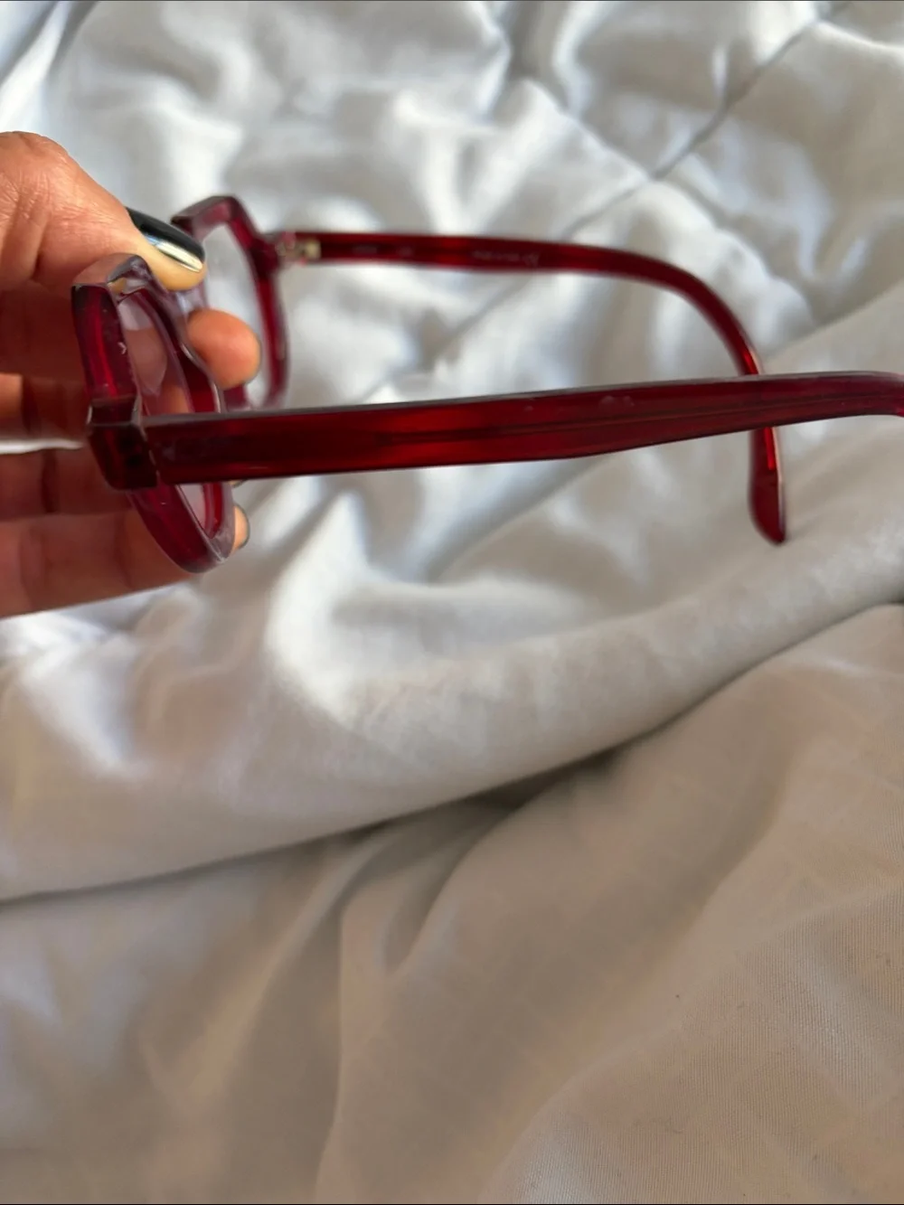 Translucent Ruby Red Angular Round Glasses - Picture 7 of 8